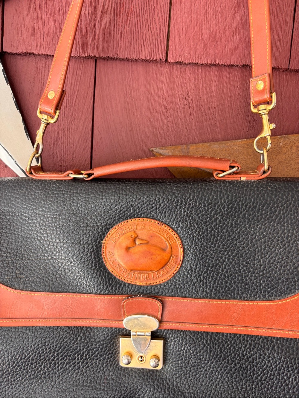Vintage 90s Dooney & Bourke Black & Tan Leather Laptop Briefcase Shoulder Strap - Picture 4 of 16